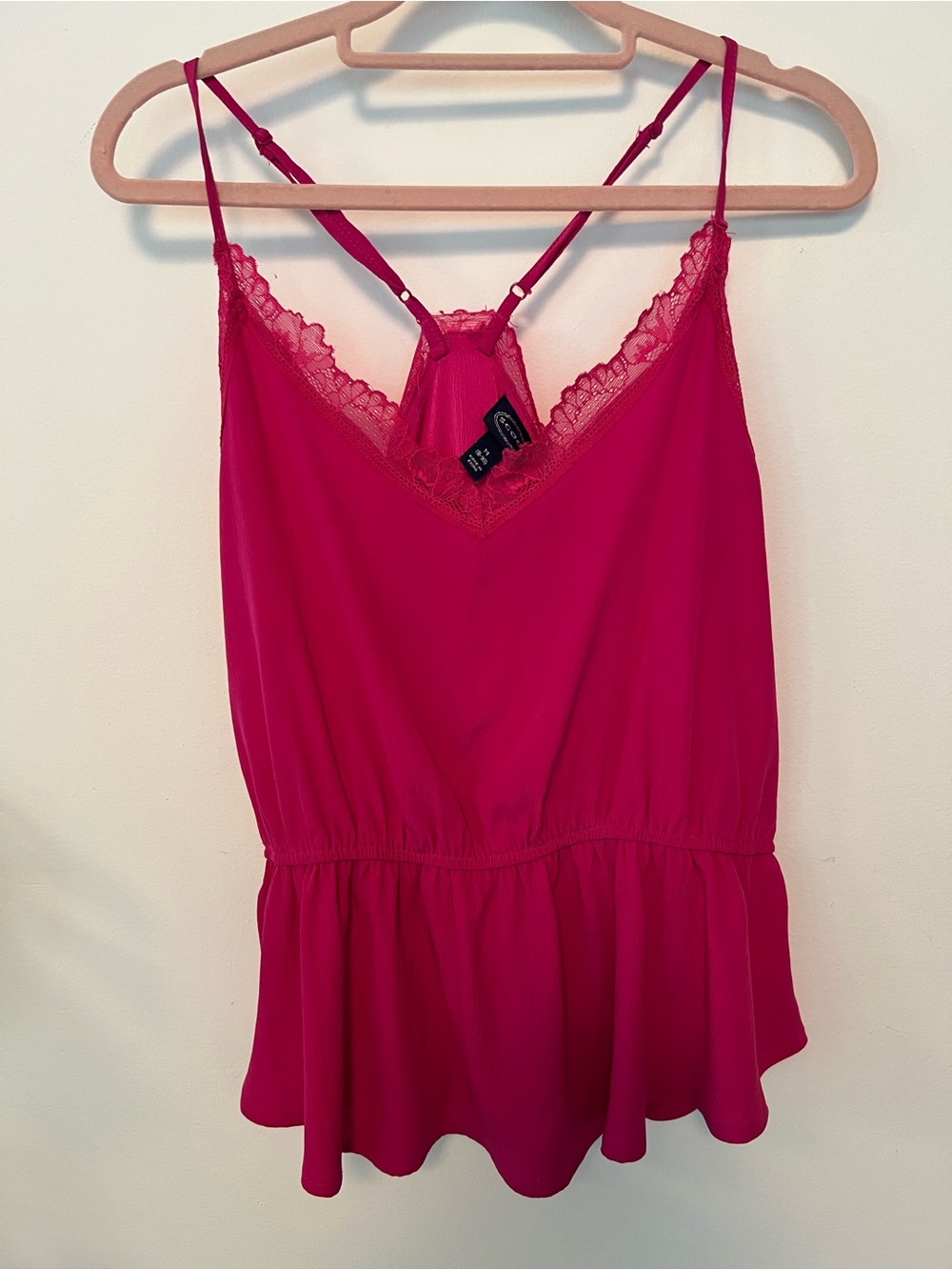 Unknown Brand Fuchsia Lace-Trim Satin Camisole